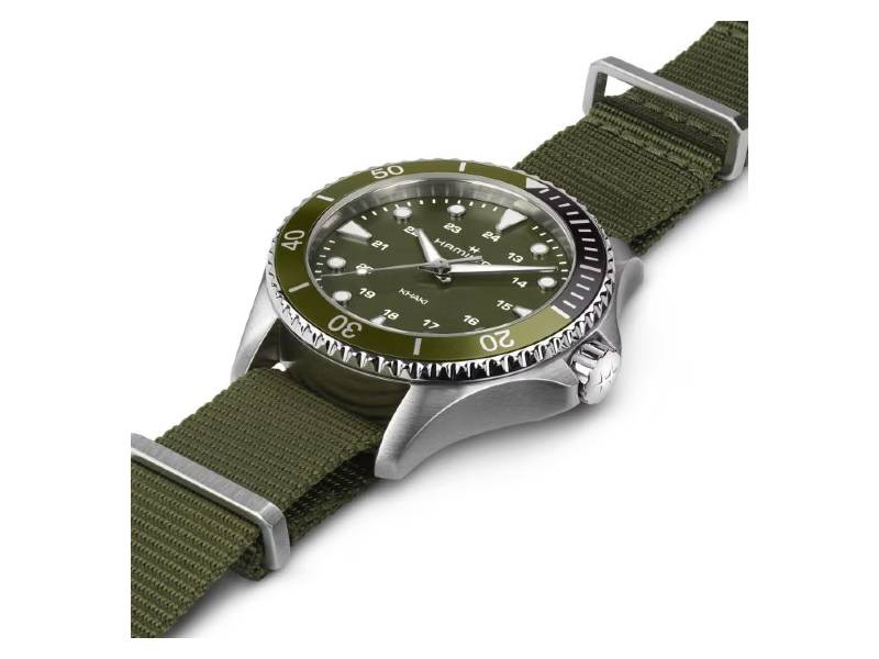 QUARZT MEN'S WATCH STEEL/NATO KHAKI SCUBA HAMILTON H82241961